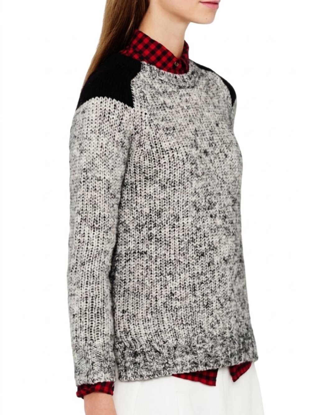 J.Crew Marled Wool Mohair Chunky Colorblock Crewneck Sweater Medium Gray Black
